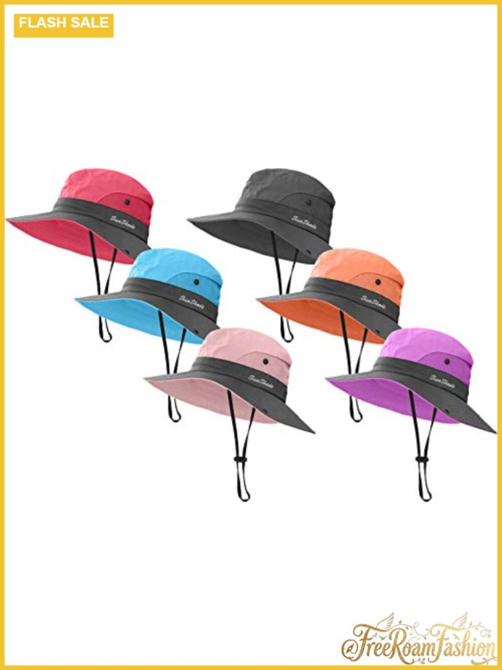 Womens Wide Brim Ponytail Sun Hat 6 Pack UPF 50+ Packable Beach Cap